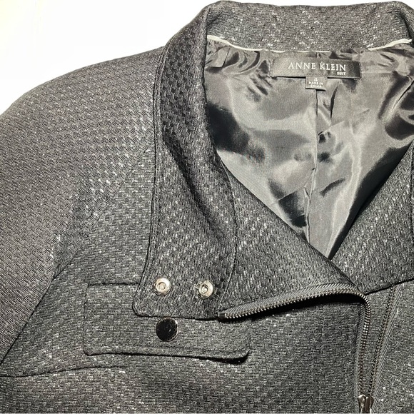 Anne Klein Suit Size 4 Zip Motorcycle Jacket Black Metallic - Picture 4 of 10